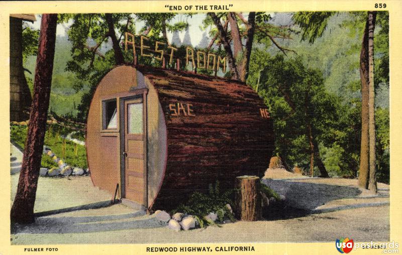 Pictures of Redwood Forest, California: End of the Trail. Restroom