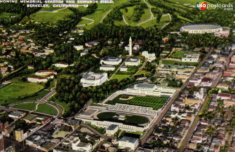 Pictures of Berkeley, California: Air View of University of California showing Memorial Stadium and Edwards Field