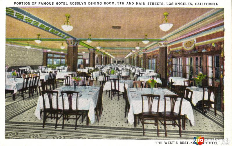 Pictures of Los Angeles, California: Portion of Famous Hotel Rosslyn Dining Room, 5th and Main Streets