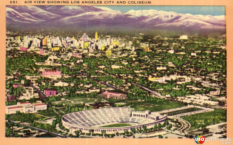 Pictures of Los Angeles, California: Air View Showing Los Angeles City and Coliseum