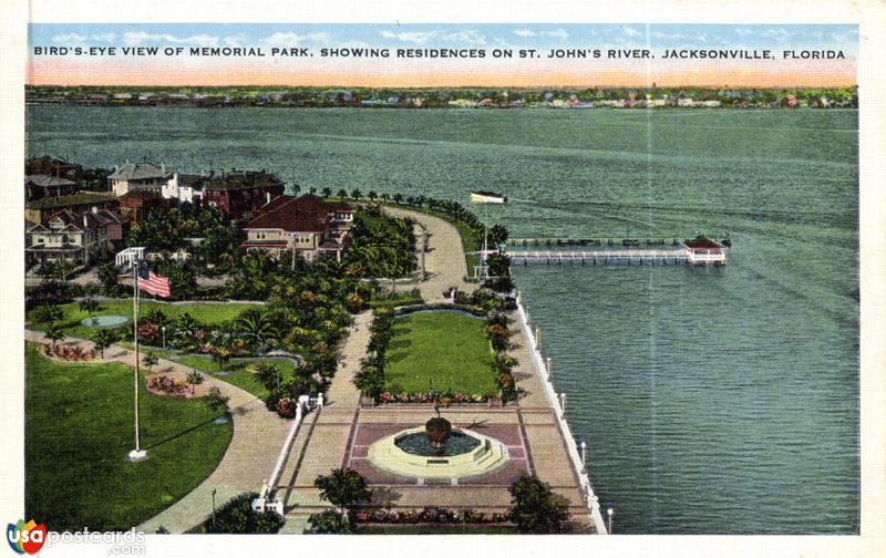 Pictures of Jacksonville, Florida: Bird´s-eye View of Memorial Park, Showing Residences on St. John´s River