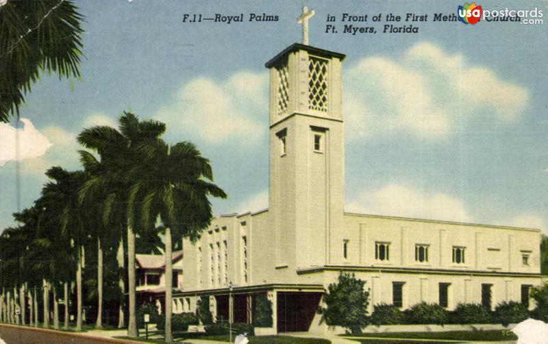 Pictures of Fort Myers, Florida: Royal Palms in Front of the First Methodist Church