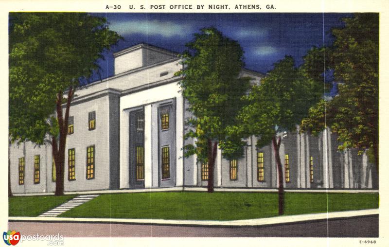 Pictures of Athens, Georgia: U. S. Post Office by Night