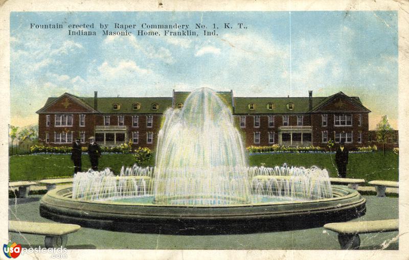 Pictures of Franklin, Indiana: Fountain erected by Raper Commandery No. 1 K. T. / Indiana Masonic Home