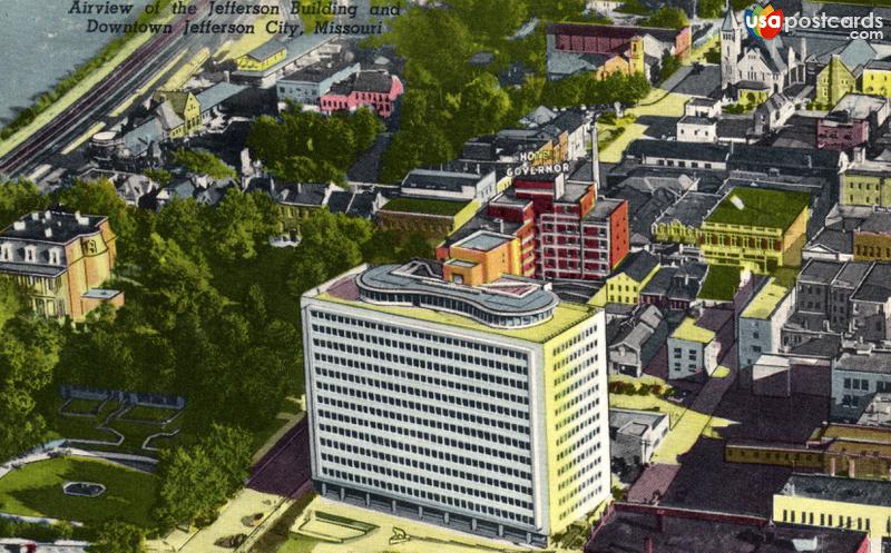 Pictures of Jefferson City, Missouri: Airview of the Jefferson Building and Downtown