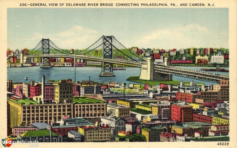 Pictures of Camden, New Jersey: General View of Delawera River Bridge Connecting Philadelphia and Camden