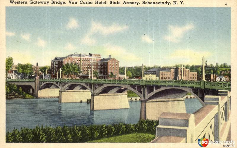 Pictures of Schenectady, New York: Western Gateway Bridge, Van Curler Hotel, State Armory
