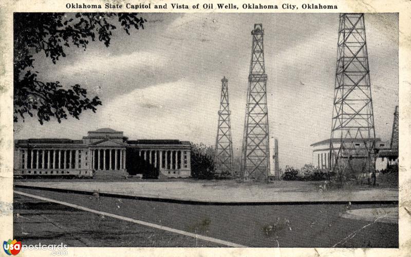 Pictures of Oklahoma City, Oklahoma: Oklahoma State Capitol and Vista of Oil Wells