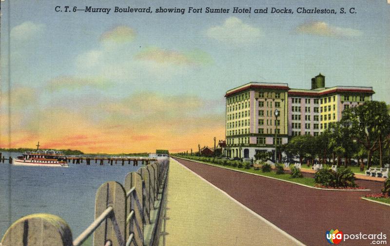 Pictures of Charleston, South Carolina: Murray Boulevard, showing Fort Sumter Hotel and Docks