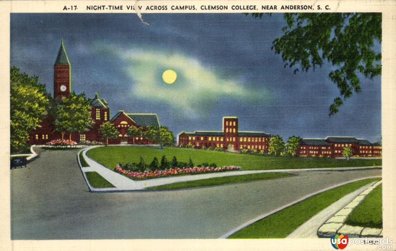 Pictures of Anderson, South Carolina: Night-Time View Across Campus, Clemson College
