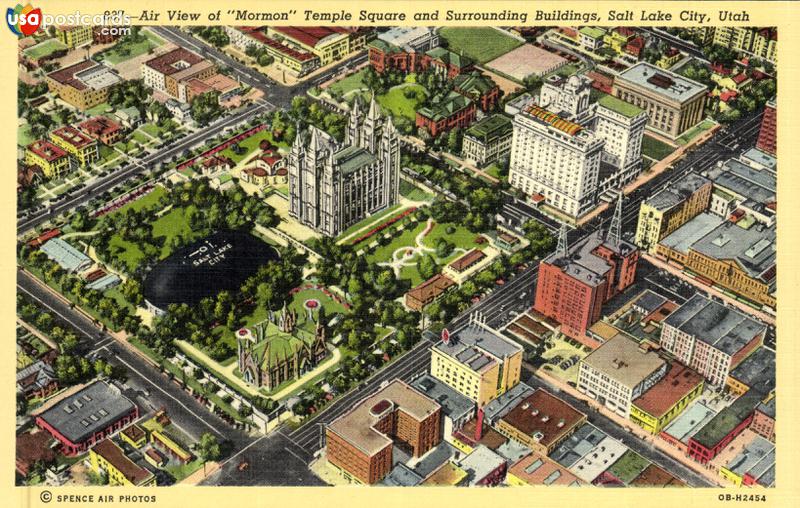 Pictures of Salt Lake City, Utah: Air View of Mormon Temple Square and Surrounding Buildings