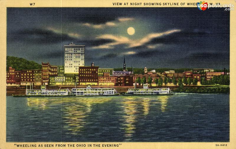 Pictures of Wheeling, West Virginia: View at Night showing Skyline of Wheeling
