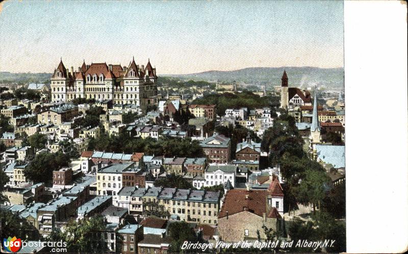 Pictures of Albany, New York: Bird´s eye view of the Capitol and Albany