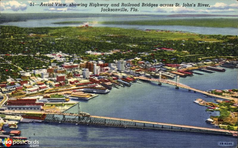Pictures of Jacksonville, Florida: Highway and Railroad bridges across St. John´s River