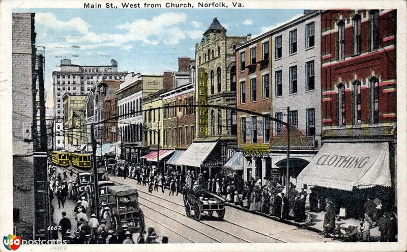 Pictures of Norfolk, Virginia: Main Street, West from Church