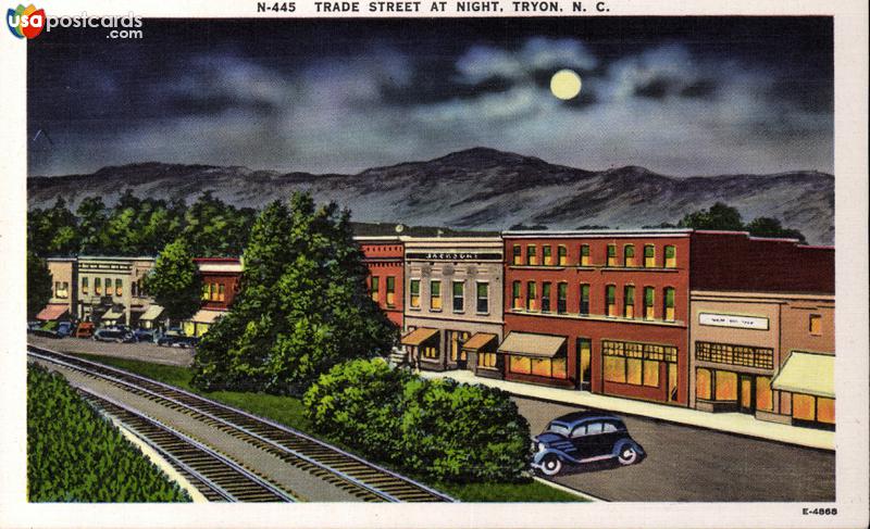 Pictures of Tryon, North Carolina: Trade Street at night
