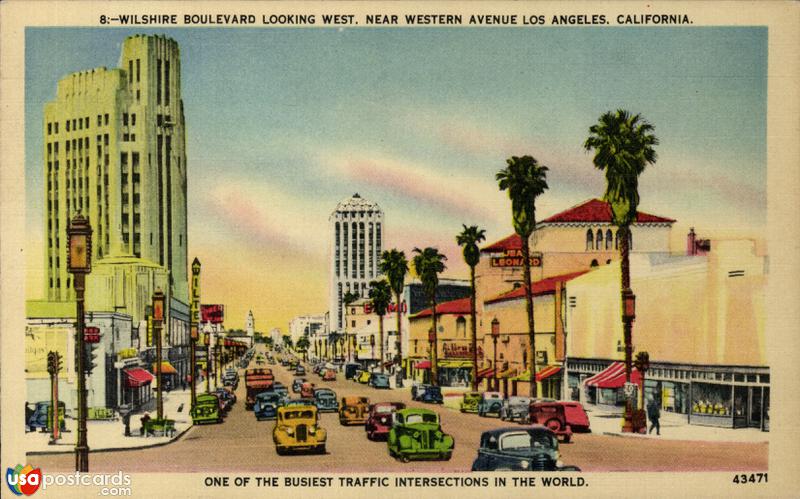 Pictures of Los Angeles, California: Wilshire Boulevard, looking West