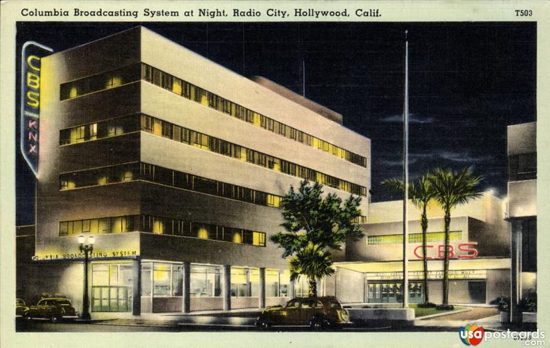 Pictures of Hollywood, California: Columbia Broadcasting System (CBS) at night, Radio City