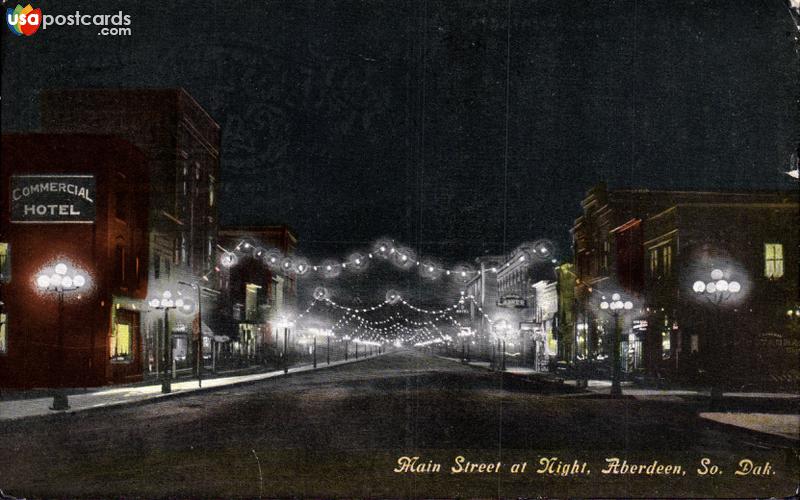 Pictures of Aberdeen, South Dakota: Main Street at night