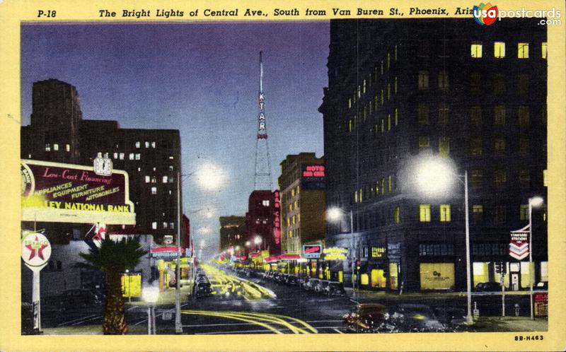 Pictures of Phoenix, Arizona: The bright lights of Central Avenue, South from Van Buren Street