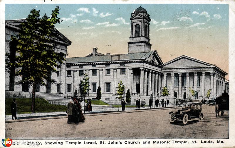 Pictures of St. Louis, Missouri: King´s Highway, showing Temple Israel, St. John´s Church and Masonic Temple
