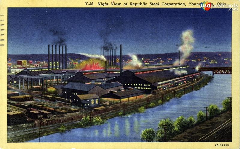 Pictures of Youngstown, Ohio: Night view of Republic Steel Corporation