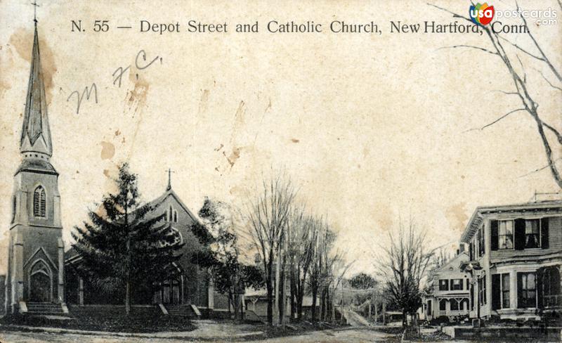 Pictures of New Hartford, Connecticut: Depot Street and Catholic Church