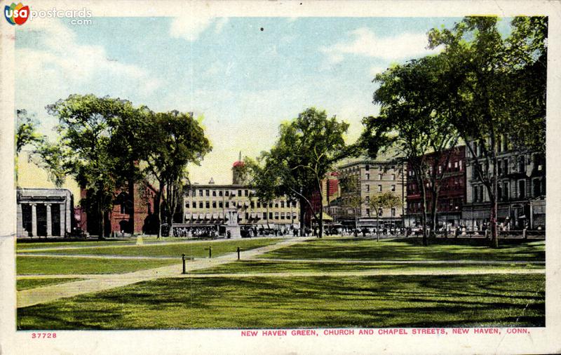 Pictures of New Haven, Connecticut: New Haven Green, Church and Chapel Streets