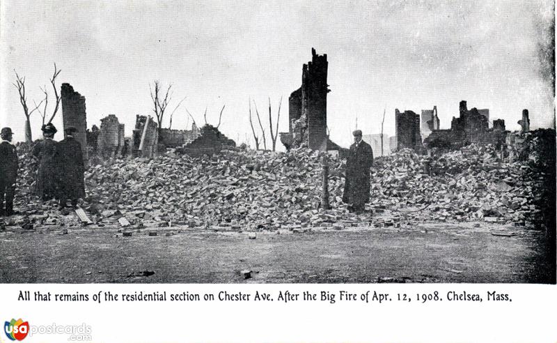 Pictures of Chelsea, Massachusetts: Ruins of the residencial section on Chester Ave. after the Big Fire of April 12, 1908