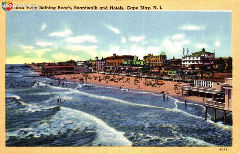 Pictures of Cape May, New Jersey: General view of the Bathing Beach, Boardwalk and Hotels