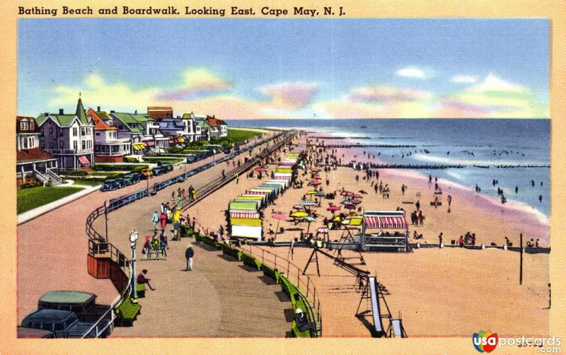 Pictures of Cape May, New Jersey: Bathing Beach and Boardwalk, looking East
