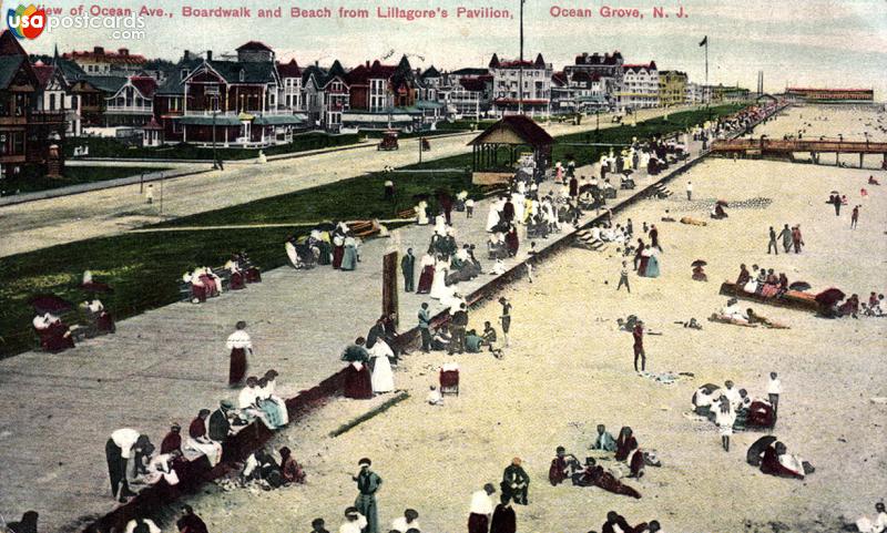 Pictures of Ocean Grove, New Jersey: View of Ocean Avenue, Boardwalk and Beach from Lillagore´s Pavilion