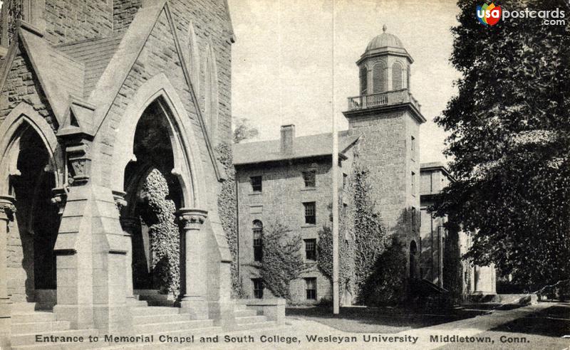 Pictures of Middletown, Connecticut: Entrance to Memorial Chapel and South College, Wesleyan University