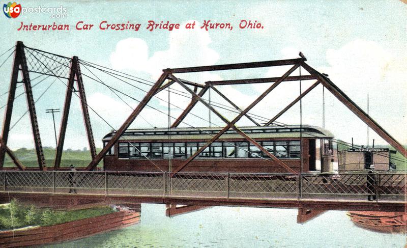 Pictures of Huron, Ohio: Interurban Car Crossing Bridge at Huron