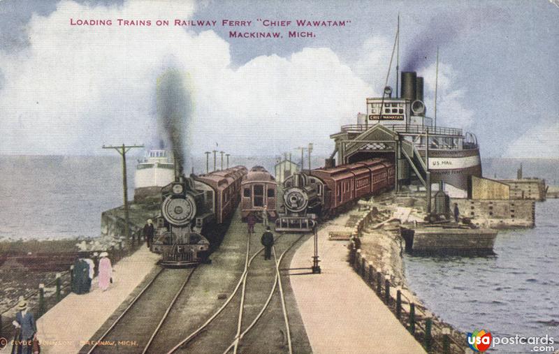 Pictures of Mackinaw, Michigan: Loading Trains on Railway Ferry Chief Wawatam