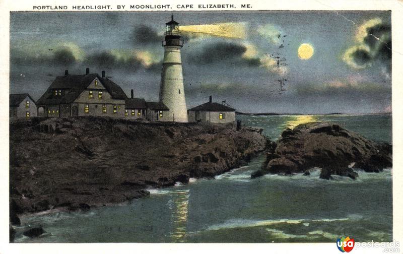 Pictures of Cape Elizabeth, Maine: Portland Headlight by Moonlight