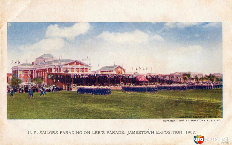 Pictures of Norfolk, Virginia: U. S. Sailors Parading on Lee´s Parade, Jamestown Exposition, 1907