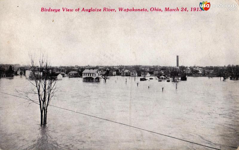 Pictures of Wapakoneta, Ohio: Birdseye View of Auglaize River, March 24, 1913