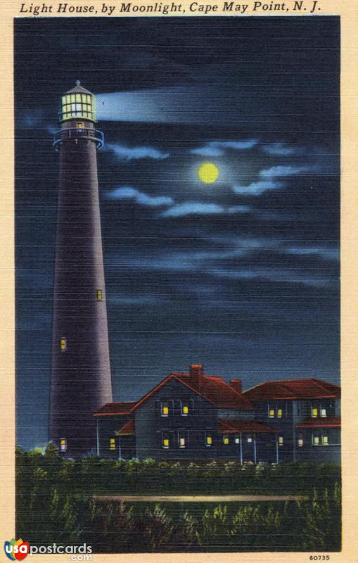 Pictures of Cape May, New Jersey: Light House, by Moonlight