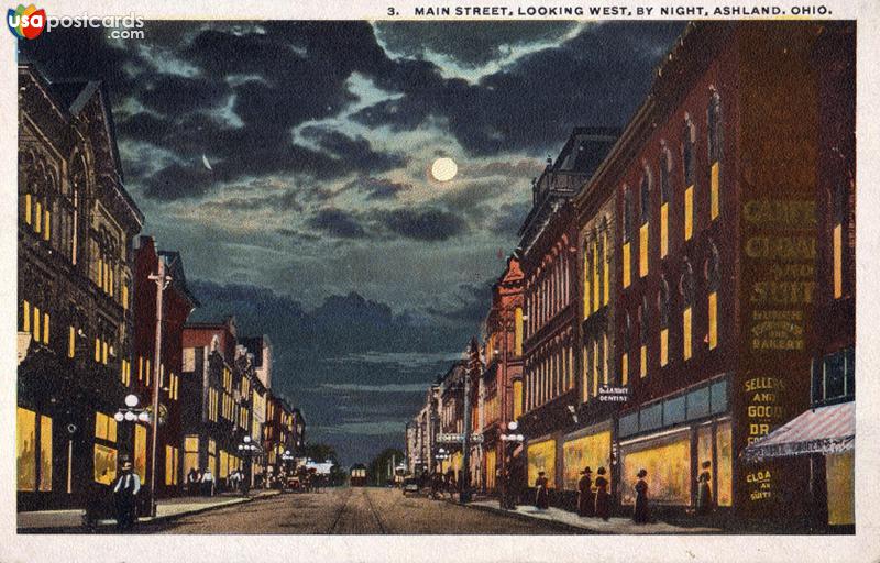 Pictures of Ashland, Ohio: Main Street looking West by Night