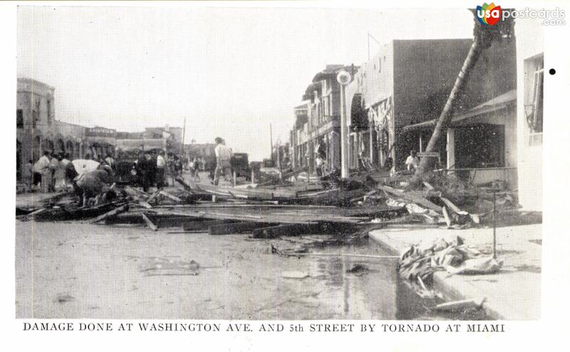 Pictures of Miami, Florida: Damage Done at Washington Ave. and 5th. Street by Tornado at Miami