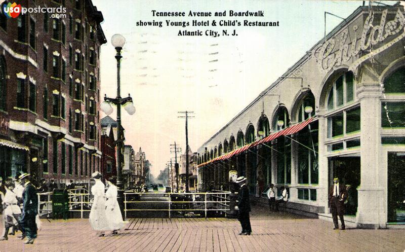 Pictures of Atlantic City, New Jersey: Tennessee Avenue and Boardwalk showing Youngs Hotel & Child´s Restaurant