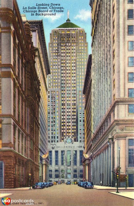 Pictures of Chicago, Illinois: Looking down La Salle Street, with the Chicago Board and Trade in background