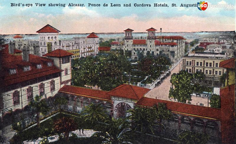 Pictures of St. Augustine, Florida: Bird´s-eye view showing Alcazar, Ponce de Leon and Cordova Hotels