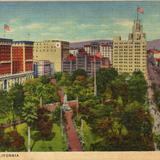 LOOKING NORTH ACROSS PERSHING SQUARE, SHOWING LOS ANGELES BILTMORE