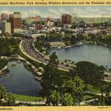 General Douglas MacArthur Park showing Wilshire Boulevard and the Westlake Shopping District