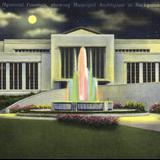 Joel Hurt Memorial Fountain showing Municipal Auditorium