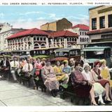 Sitting on the green benches