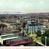 Looking North from Junction of San Pablo Ave, 14th St and Broadway. City Hall in foreground.