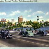 Wilshire Boulevard, looking through Westlake Park